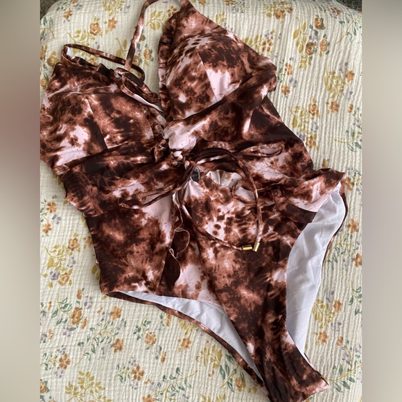 NWOT — Tie Dye Lace Up One piece Swimsuit - Picture 2 of 4